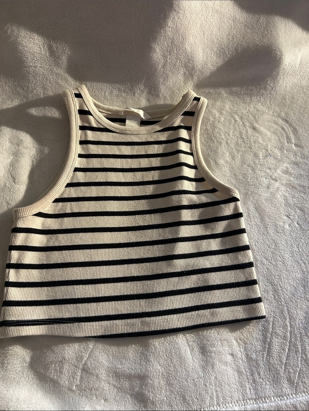 H&M Black and White Striped Ribbed Crop Tank